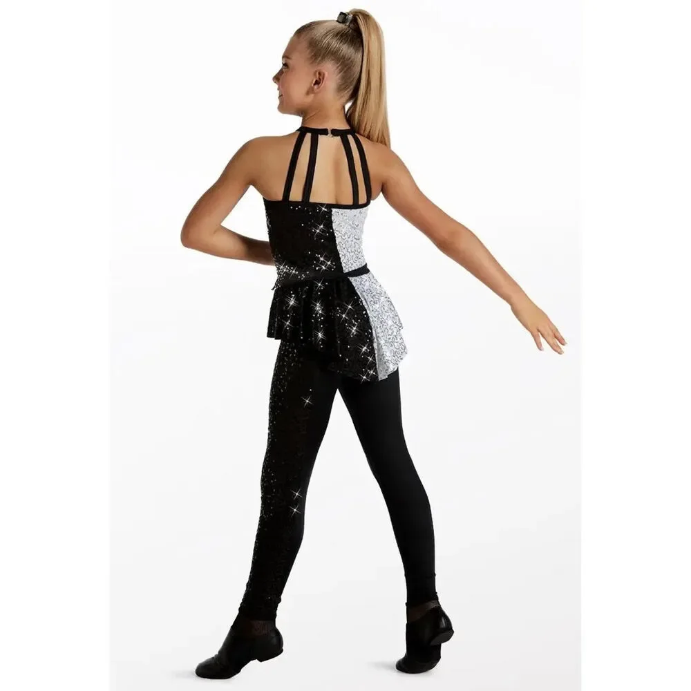 Pre-Owned Dance Costume Weissman 15712 Medium Child Black Jumpsuit Jazz Tap Seq